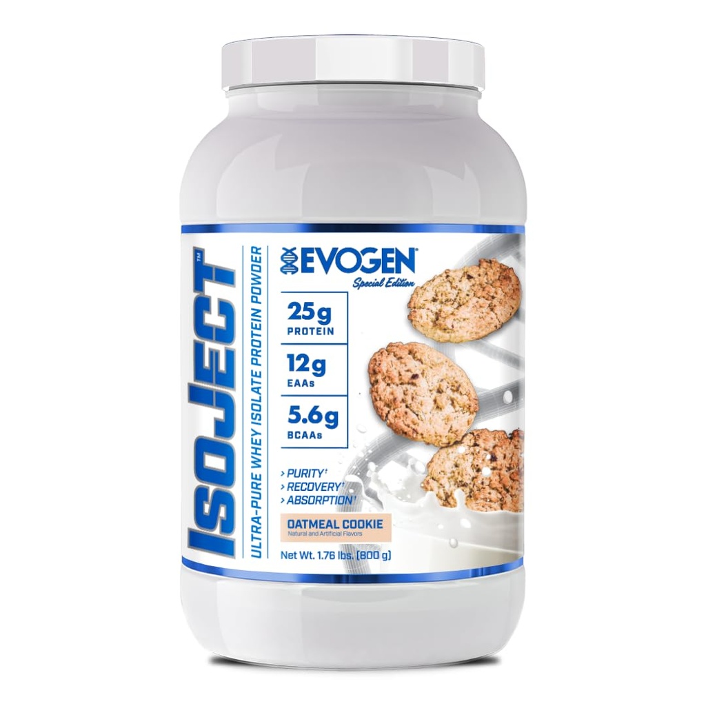 Evogen Isoject - Whey Protein Isolate | Ultra-Pure Whey חלבונים אבקת עם Ignitor Enzymes, BCAAs, ו-EAAs | Enhanced Absorption & Recovery | Oatmeal Cookie | 25 משרתים