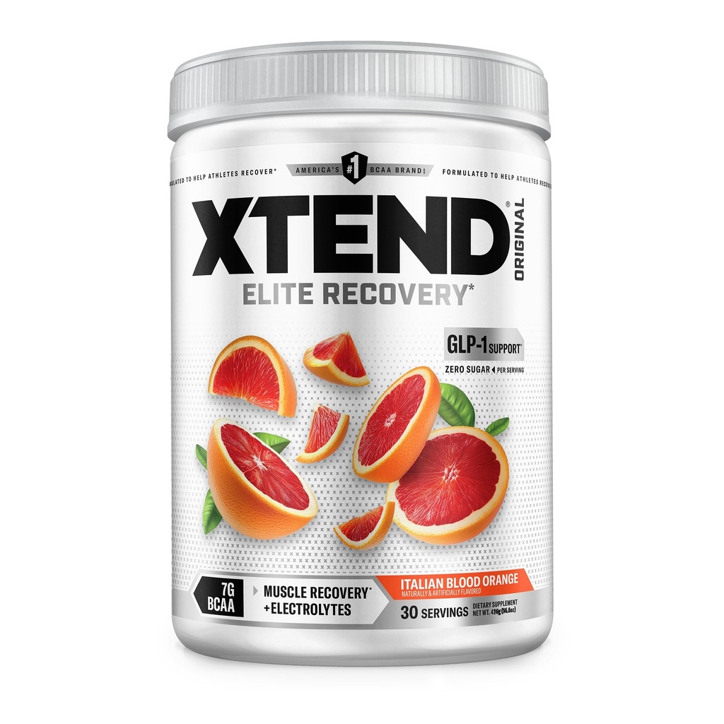 אבקת BCAA המקורי Xtend, 7g BCAAs ו 2.5g L-Glutamine עבור שריר התאוששות לחות שריר לין שריר, סוכר חינם Intra ופוסט עבודה ללא משקאות עם אלקטרוליטים, כתום דם איטלקי, 30 משרתות