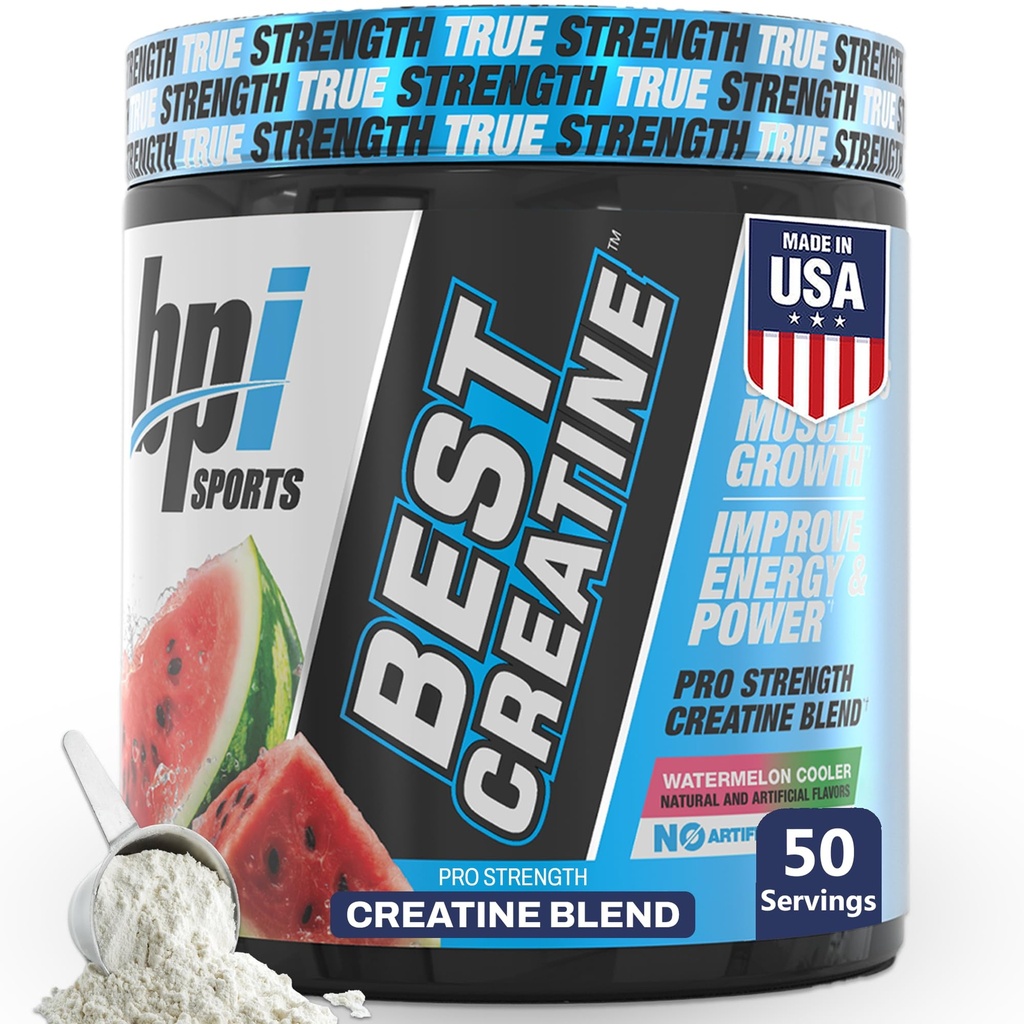 BPI Sports Best Creatine - אבקת Monohydrate עבור גברים ונשים, מלח ההימלאיה - כוח, משאבה, צמיחה שרירים, הגדרת שרירים - No Bloat - Watermelon Cooler - 50 מנות - 10.58 Ounce
