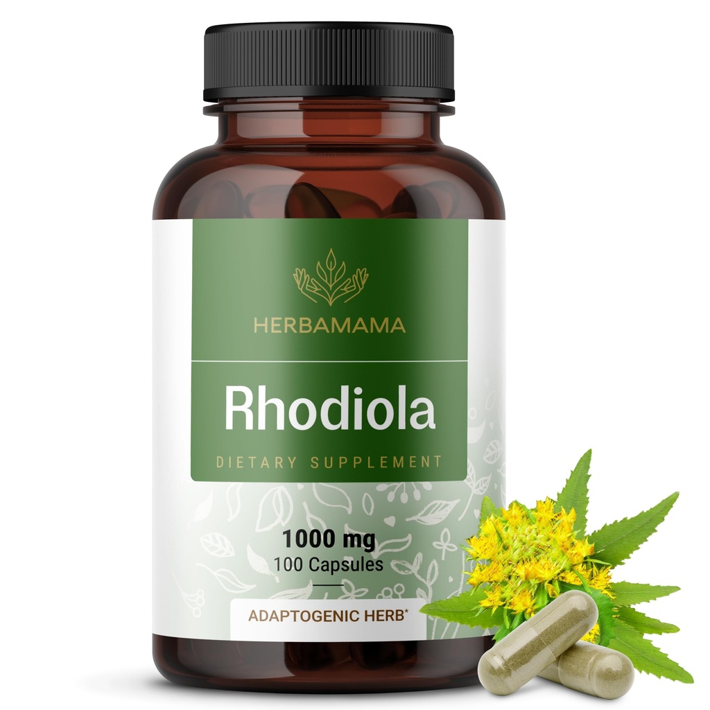 HerBAMAMA Rhodiola Rosea קפסולות - תוספי מזון טבעיים * עבור נשים - 1,000 מ"ג Rhodiola Rosea Root אבקת לשרת עבור תמיכה של נשים - טבעוני, non-GMO - 50 ימים אספקה
