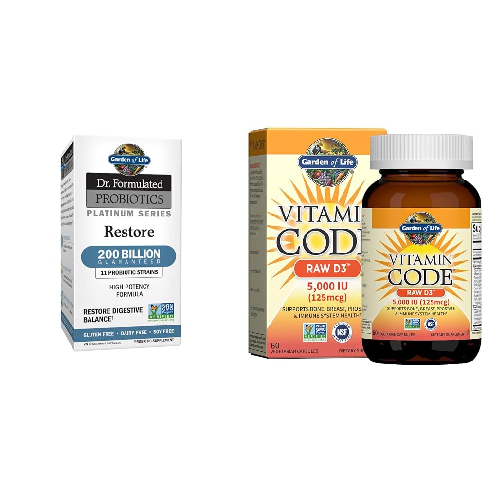 גן החיים ד"ר פורמולה Probiotics פלטינום סדרה של 200 מיליארד ויטמין D, ויטמין Code Raw D3, ויטמין D5,000 IU, Raw Whole Food ויטמין D