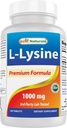 Best Naturals L-Lysine 1000mg 180 טבליות - Double Power Lysine לבריאות חיסונית חזקה יותר פצעים קרים
