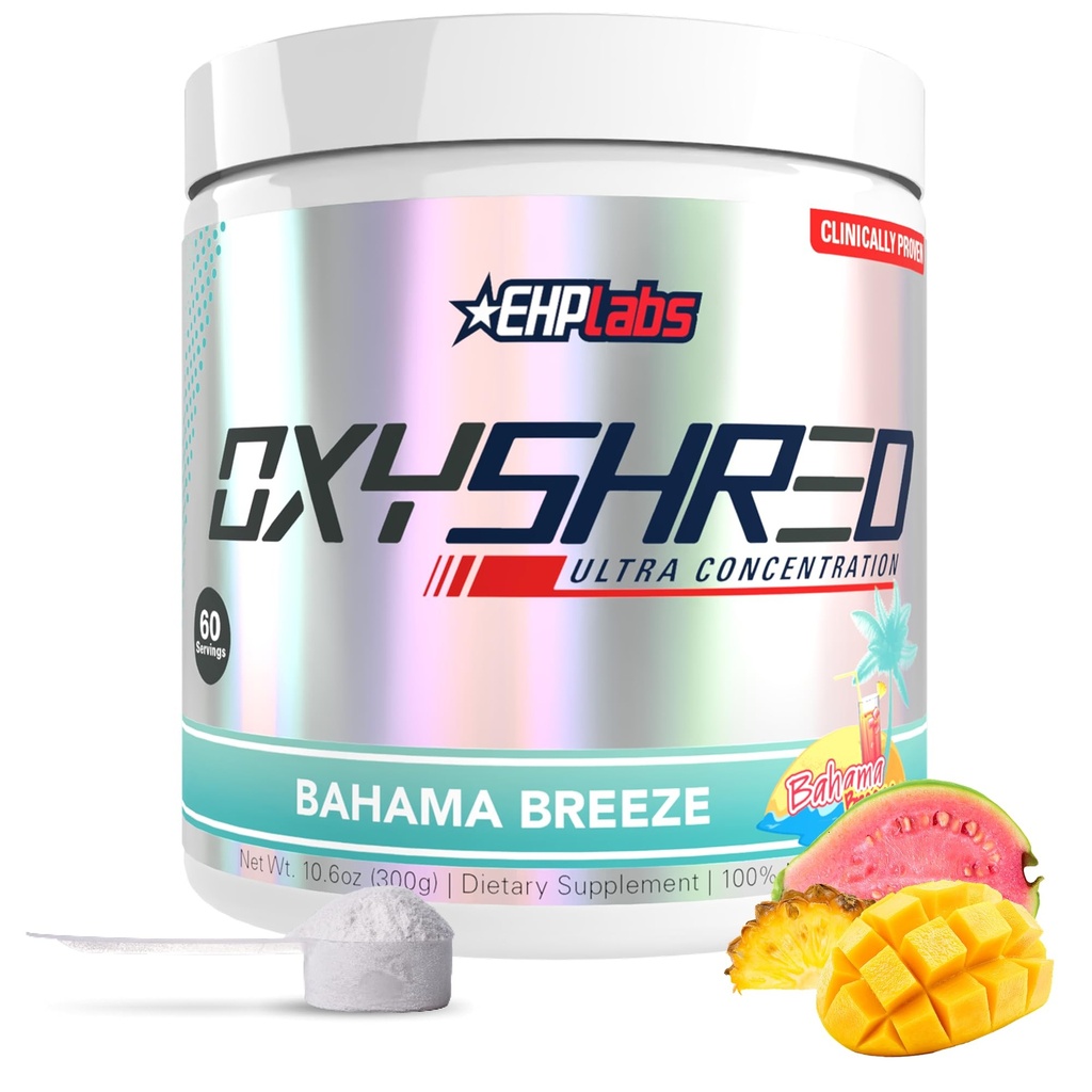 EHP Labs Oxyshred Pre Workout אבקת - אבקת Preworkout עם L Glutamine & Acetyl L Carnitine, Energy Boost Drink - Bahama Breeze / Beach, 60 משרתים