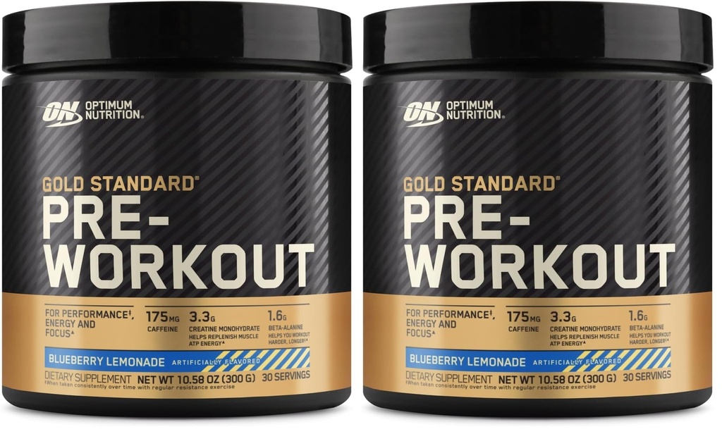 Optm Nutrition Gold Standard Pre-Workout, ויטמין D לתמיכה ב- Immune, עם Creatine, Beta-Alanine ו- Caffeine לאנרגיה, Keto Friendly, Blueberry Lemonade, 30 משרתים (Pack of 2)