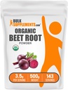 BulkSupplements.com Organic Beet Root אבקה - Superfood Supplement, Beet Root Supplements - Vegan & Gluten Free, 3.5g לכל שרת, 500g (1.1 lbs) (Pack of 1)