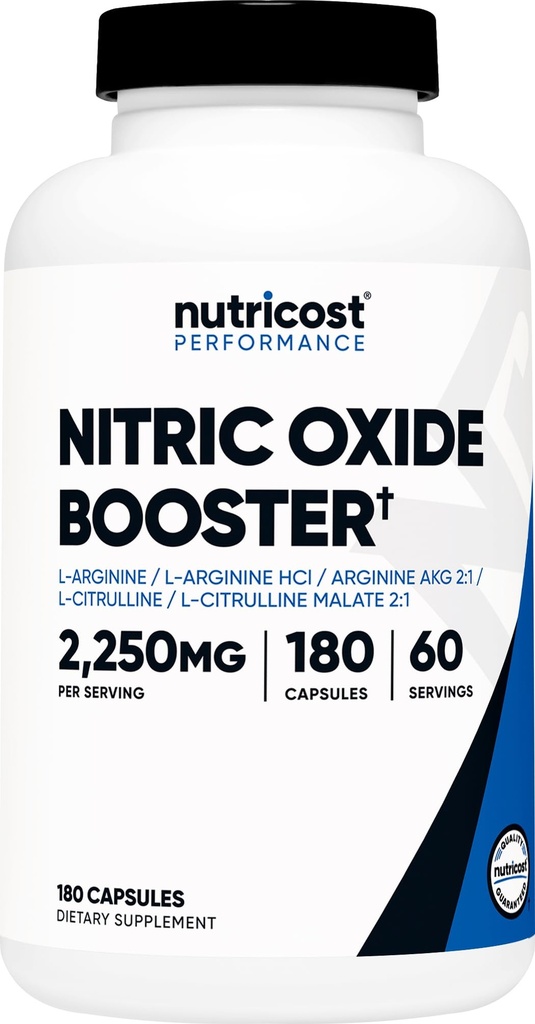 חומרים מזינים Nitric Oxide Booster 2250 מ"ג, 180 קפסולות - 750 מ"ג Per Casule, 60 משרתים - Gluten Free and non-GMO