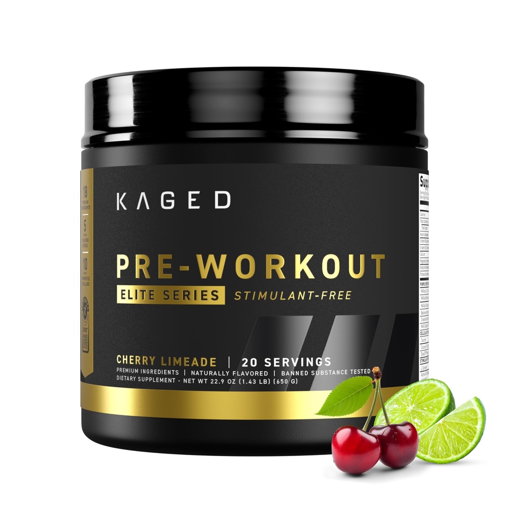 Kaged Pre Workout Elite Stim Free אבקה | Cherry Limeade | Creatine, Beta Alanine, L-Citrulline | No Caffeine | 20 משרתים