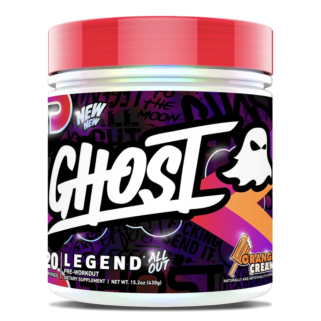 Ghost Legend All Out Pre-Workout אבקה, קרם כתום - 20 משרתים - תוספת טרום עבודה עבור גברים ונשים - אנרגיה & משאבות - קפאין, Citrulline, אלן Betaine, Betaine, NO3-T Sugar חינם סוכר חינם