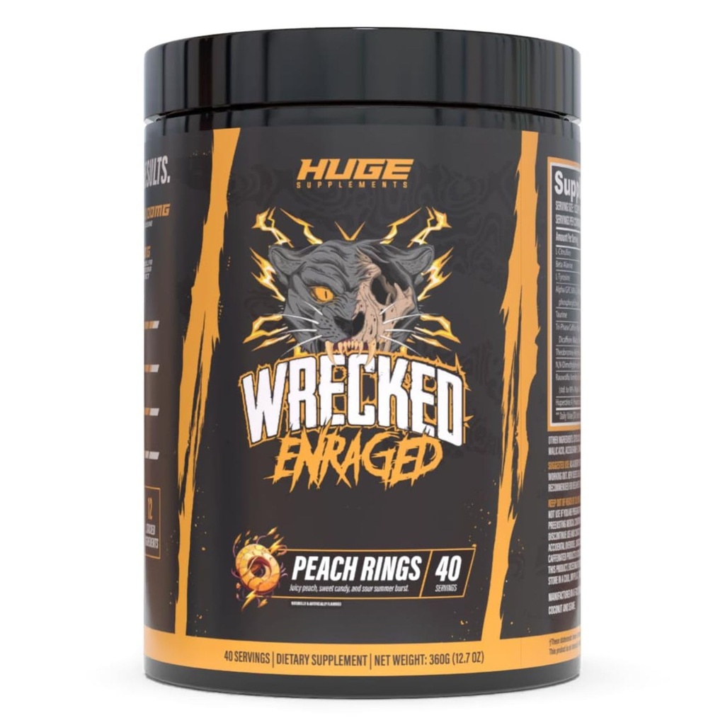 Wrecked Enraged High Stim Pre Workout - פורמולה ענקית עבור Intense Energy, לייזר פוקוס וכוח מקסימלי - מטריקס רגיש - עבור מעליות מתקדמות, לא למתחילים (40 משרתים)