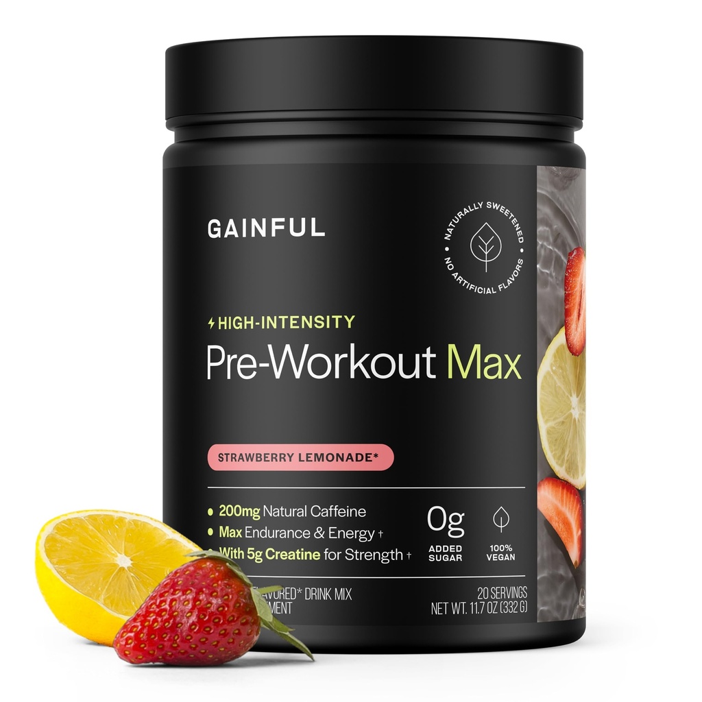 High Intensity Pre Workout אבקה עם 200 מ"ג Caffeine, 5g Creatine, Strawberry Lemonade Flavor, תומך אנרגיה, כוח, אנדורנס, BCAAs, אלן Betaine, L-Citrulline, 20 משרתים