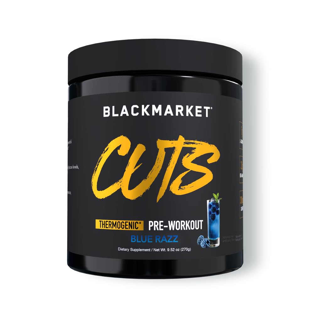 BlackMARKET CUTS Pre Workout - משקאות מטבוליים עבור גברים ונשים, גדול עבור שריר הגדרה, Thermogenic, Creatine חינם (כחול Razz, 30 משרתים)