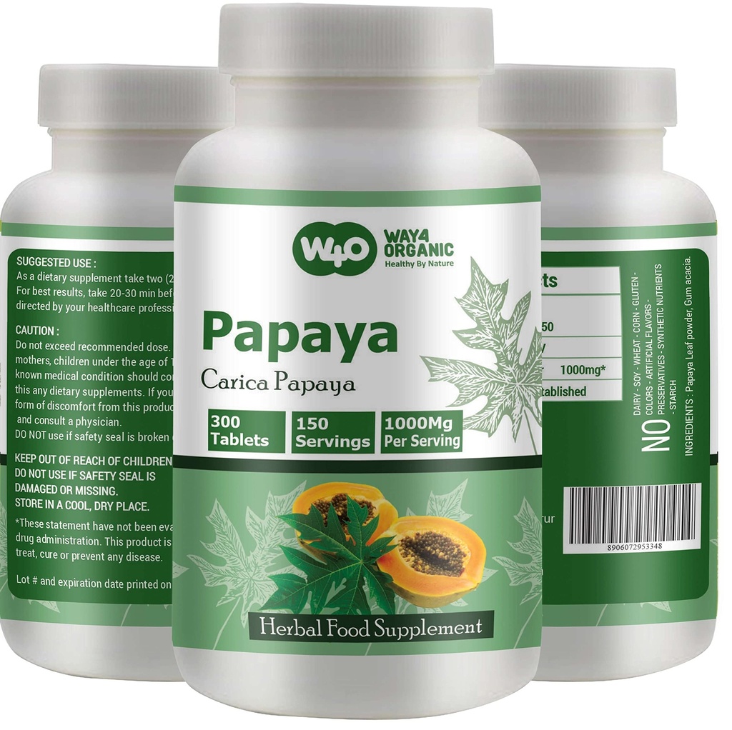 Papaya Leaf Extract כמוסות (Tablets) - 300 טבליות, 150 משרתות, 1000 מ"ג, תמיכה פלטת Immunity & Digestion * (Pack of 1)