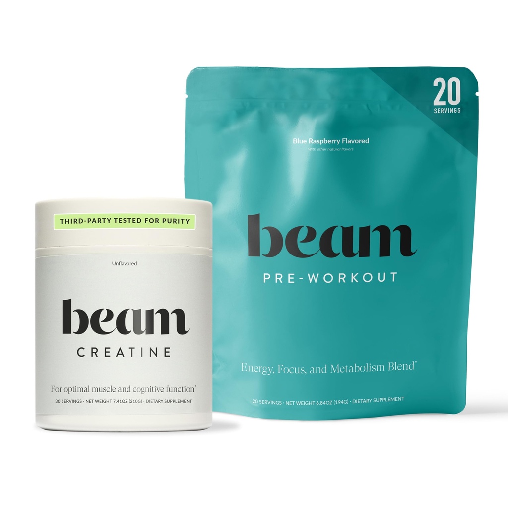 Beam Creatine Monohydrate + Pre Workout Bundle - כוח, אנדורנס ושרירים Recovery Stack - תמיכה באנרגיה נקייה ושיקום, צד שלישי נבדק עבור ביצועי שיא