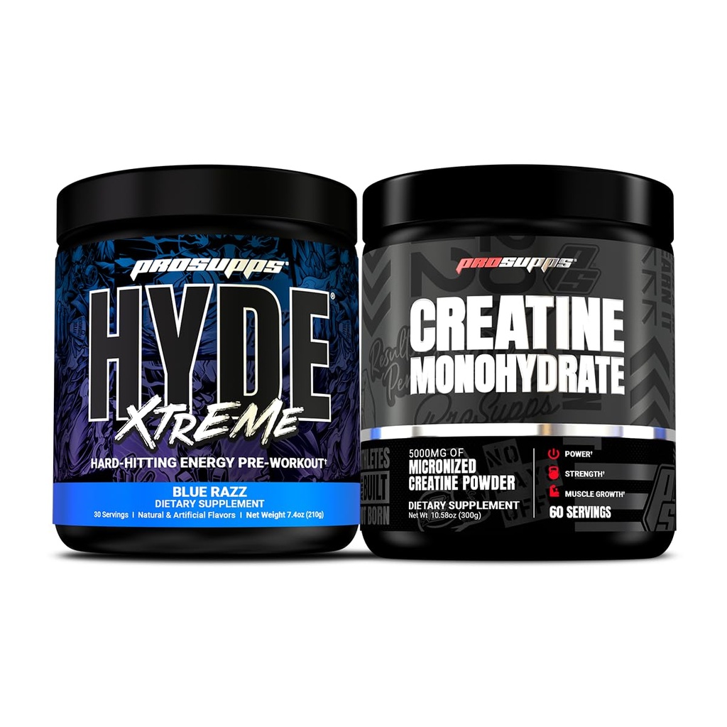 ProSUPPS הייד Xtreme Hard-Hitting Energy Pre-Workout, Blue Razz ו- Creatine 300 Bundle