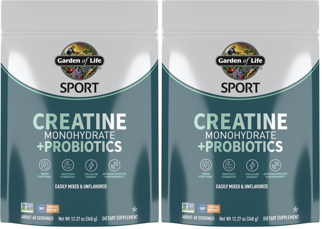 גן החיים Creatine Monohydrate אבקה עבור נשים וגברים, Micronized Pre Workout עם פרוביוטיקה עבור שריר, כוח, ספורט Amino אנרגיה, כ 60 קל לערבב לשרתים לא משועבדים, (Pack של 2)