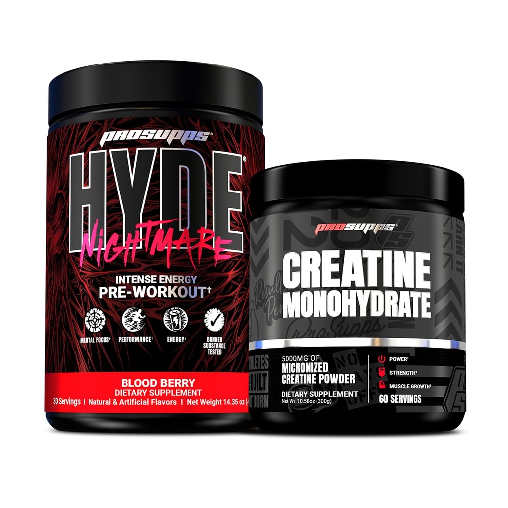 ProSUPPS הייד Nightmare Intense Energy Pre-Workout, Blood Berry ו- Creatine 300 Bundle