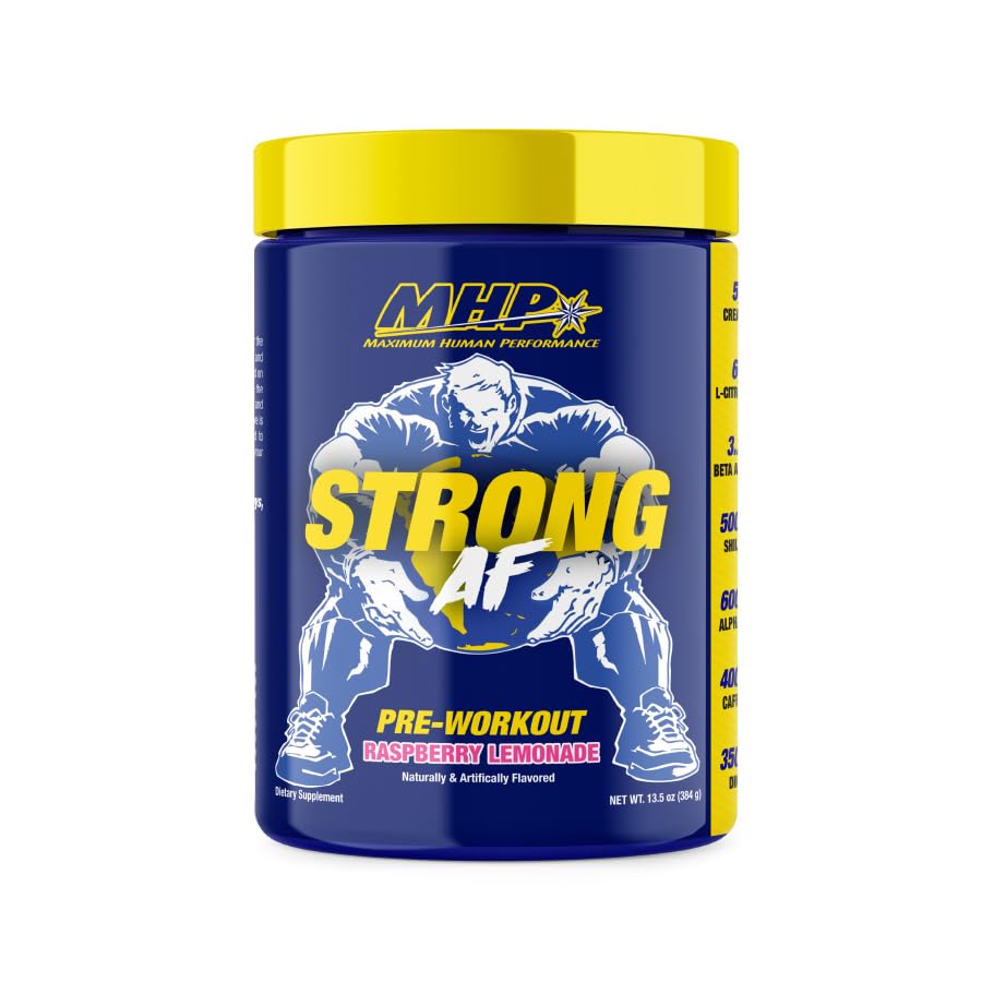 MHP Strong AF, Pre-Workout, שריר בניין, כוח, ביצועים, קריאטין, Shilajit, Beta Alanine, Citrulline, Alpha-GPC, Raspberryade, 40 משרתים