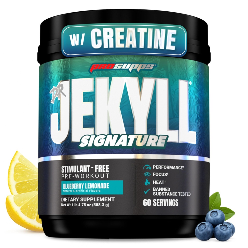ProSupps ד"ר ג'קיל חתימה טרום עבודה אבקה עם Creatine - Stim-Free Preworkout Supports Focus & Endurance - Caffeine-Free Gym & Fitnesss (בלומונדה כחולה, 60 משרתים)