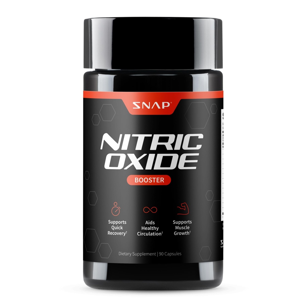 תוספי Snap Supplements Nitric Oxide Booster Pre Workout, שריר בונה - L Arginine, L Citrulline 1500 מ"ג פורמולה, Tribulus Extract & Panax גינזנג, כוח וסוף (90 קפסולות)