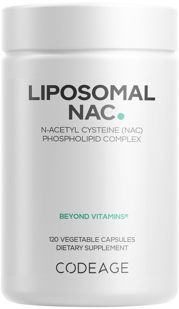 תוסף Codeage Liposomal NAC - N-Acetyl L-Cysteine Amino Acid - 2 חודשים אספקה - חינם-Form NAC - מתחם Phospholipid - טבעוני, Non-GMO, Gluten-Free-Free - 120 קפסולות