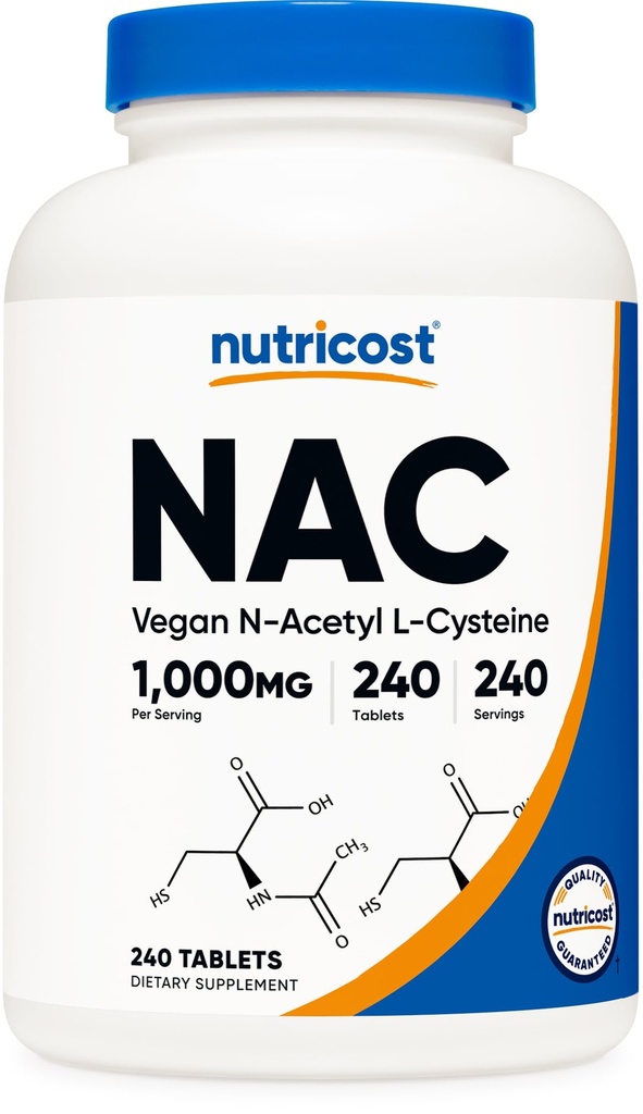 חומרים מזינים N-Acetyl L-Cysteine (NAC) 1000 מ"ג, 240 טבליות טבעוניות - GMO חינם, Gluten Free, Vegetarian Supplement