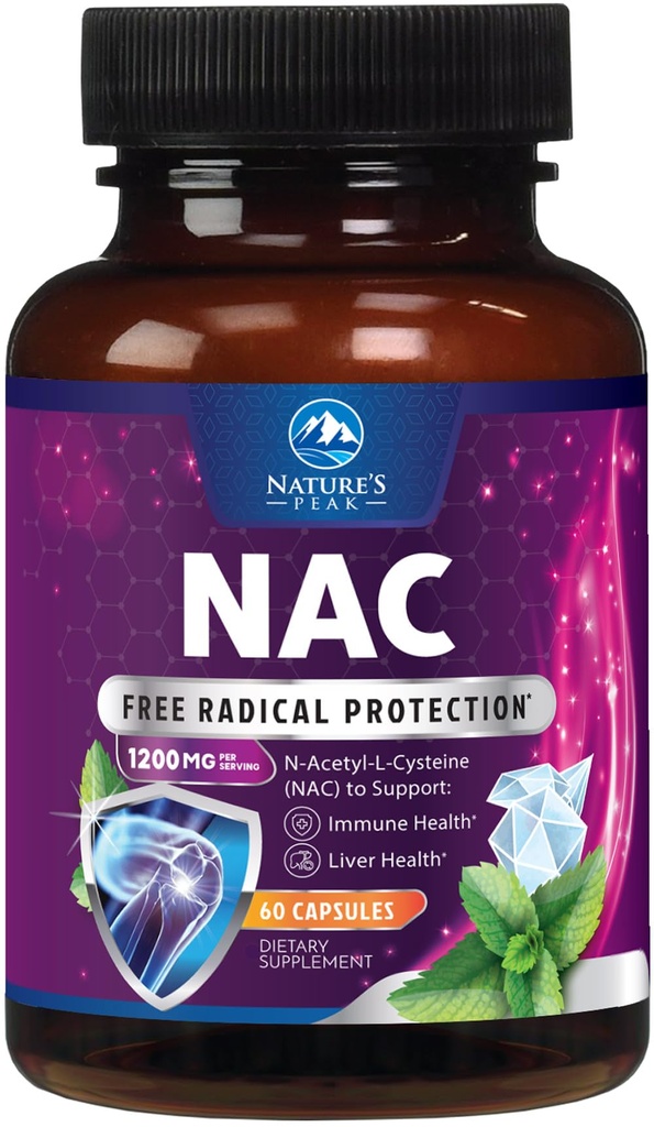 תוסף NAC - 1200 מ"ג לשרת N-Acetyl-L-Cysteine - תמיכה אופטימלית בחיסון עם אנטיקסידנטים Powerful - Respiratory & Liver Health Support - Gluten Free, בבקבוק בארה"ב - 60 קפסולות