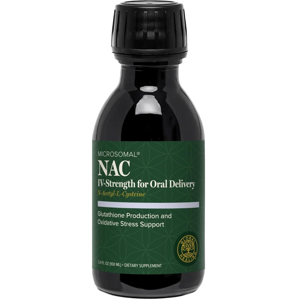 Global Healing Pure Microsomal NAC תוסף N-Acetyl-Cysteine 650 מ"ג לייצור Glutathione, Liver Support & Detox, Antioxidant & Immunity, NAC 600 מ"ג אלטרנטיבי, טיפות נוזליות ( 3.4 Oz)