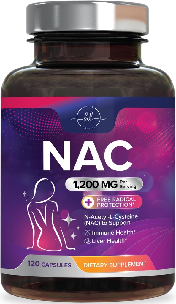 תוסף NAC - 1200 מ"ג לשרת N-Acetyl-L-Cysteine - תמיכה אופטימלית של Immorption Immune עם Powerful Antioxidants - Respiratory & Liver Health Support - Gluten Free, בקבוק בארה"ב - 120 קפסולות