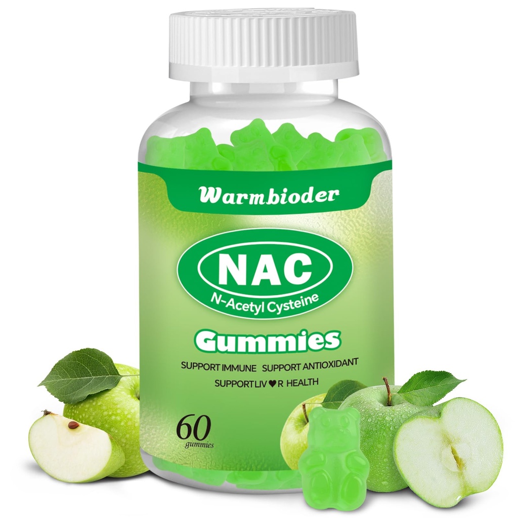 NAC חניכיים למבוגרים וילדים 1200 מ"ג, NAC תוסף N-Acetylsteine, Immune Support,NAC Chewable Support Liver Health,Sugar-Free, Green Apple Flavor