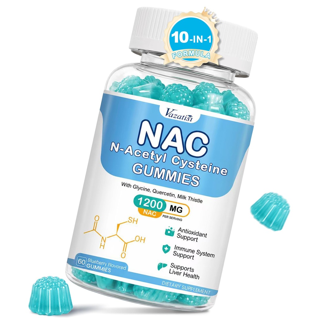 NAC Gummies, NAC תוספת עם חלב Thistle, Selenium, B6, B12 - Antioxidant, Immune Support - N Acetyl Cysteine 600 מ"ג לחניכיים - Blueberry פלמורד, 60 Cts