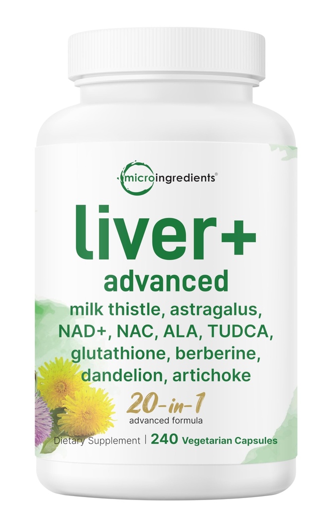 Liver Advanced+, 240 ווג'י קפסולות | 20in-1 Complex with Milk Thistle, Dandelion, NAD, NAC, ALA, TUDCA, Glutathione, Artichoke, Turmeric ו- Astragalus | Non-GMO, Gluten Freeten Freeten Free GUDCA