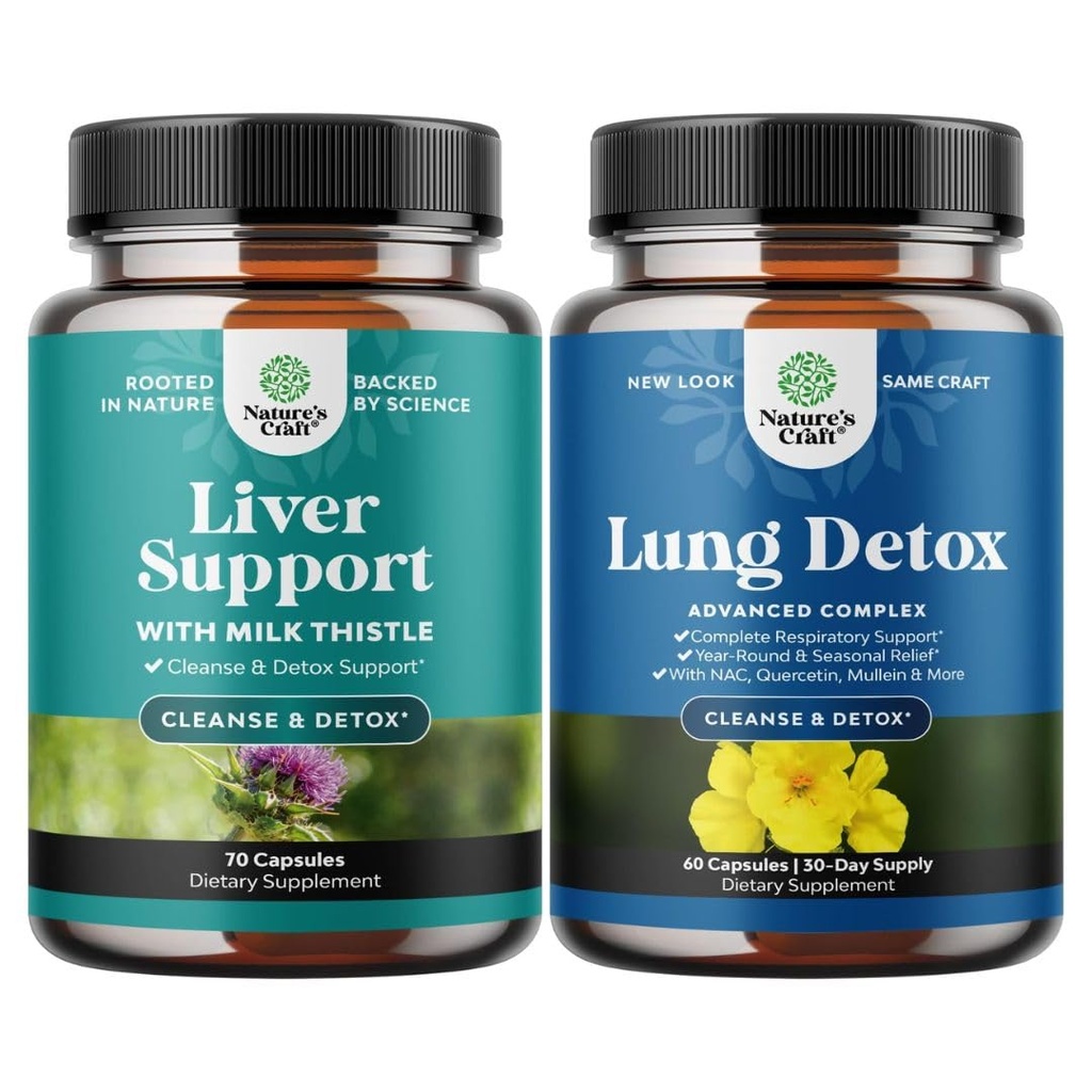Bundle של Liver Cleanse Detox & תיקון - תוספת חלב תוספת עבור Digestion & Immune בריאות עם Beetroot & Artichoke ו Lung Detox Mullein Leaf קפסולות עם NAC Quercetin & Cordyceps לחלץ