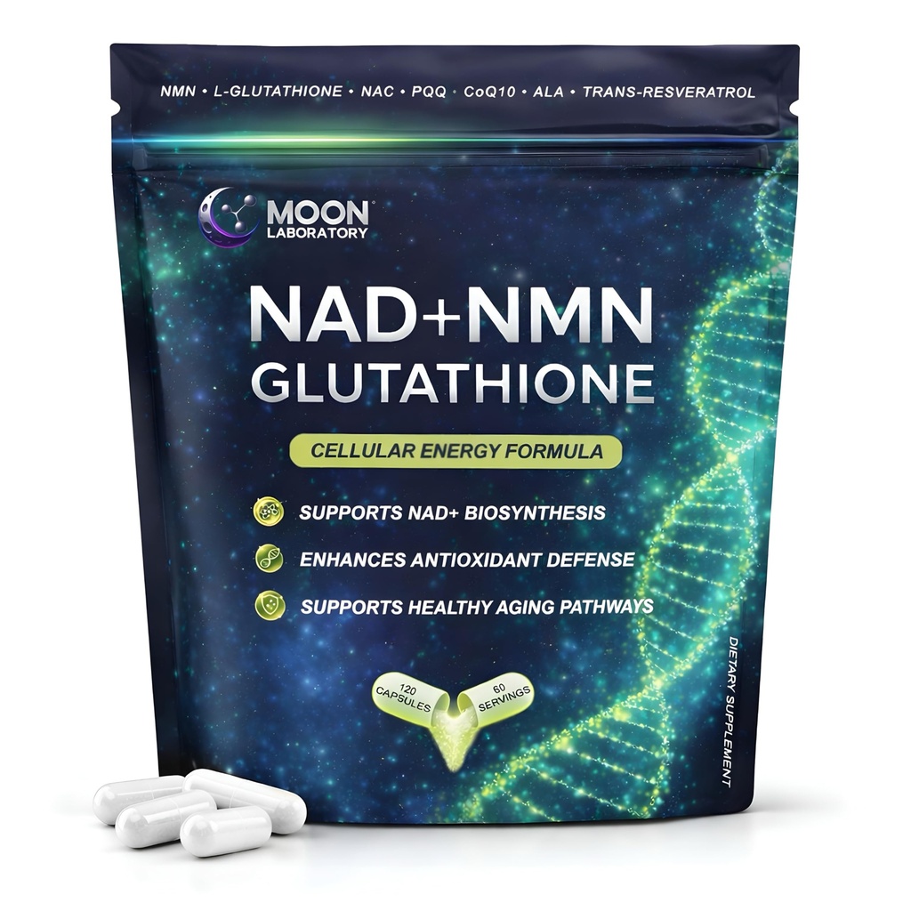 NMN + L-Glutathione תוסף - NAD+ תמיכה, Mitochondrial Energy & Antioxidant Defense with CoQ10, NAC, PQQQ & Alpha Lipoic Acid - 120 קפסולות. Refill Pack