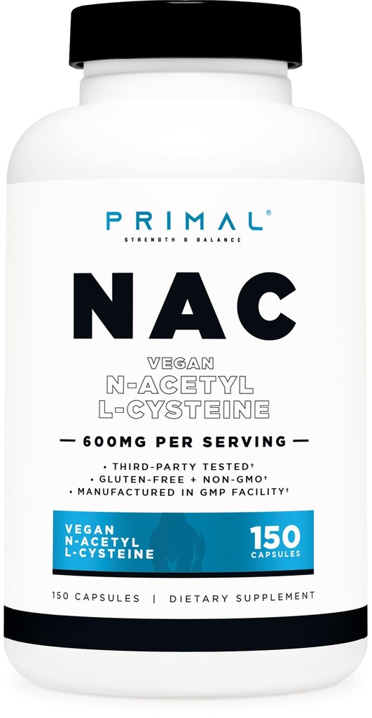 פרימי N-Acetyl L-Cysteine (NAC) 600 מ"ג, 150 קפסולות - טבעוני N-Acetyl L-Cysteine תוסף, GMO-Free, Gluten-Free