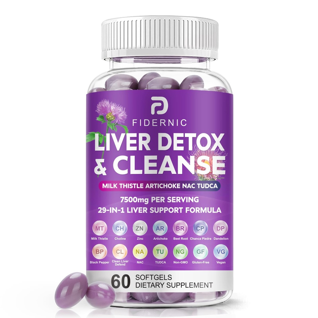 Liver Cleanse Detox & Fix - Herbal Liver Support Milk Thistle תוסף, 7500 מ"ג חיזוק בריאות Liver תמיכה עם Silymarin Artichoke לחלץ Dandelion Beet TUDCA Choline NAC, 60 Softgels