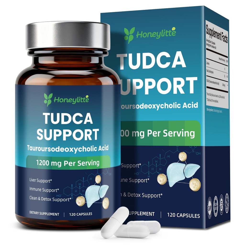 TUDCA 1200 מ"ג - Pure Tauroursodeoxycholic Acid תוסף, 120 קפסולות טבעוניות קלות ל Swallow (60-Day Supply), Non-GMO, Gluten-Free (120 Counts)