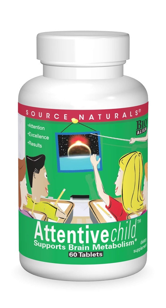 מקור Naturals Attent Child - חומרים מזינים קוגניטיביים בריאים לילדים פעילים - שיפור מיקוד ותשומת לב עם DMAE, Magnesium, Zinc & Grape Seed Extractd Extract - 60 טבליות