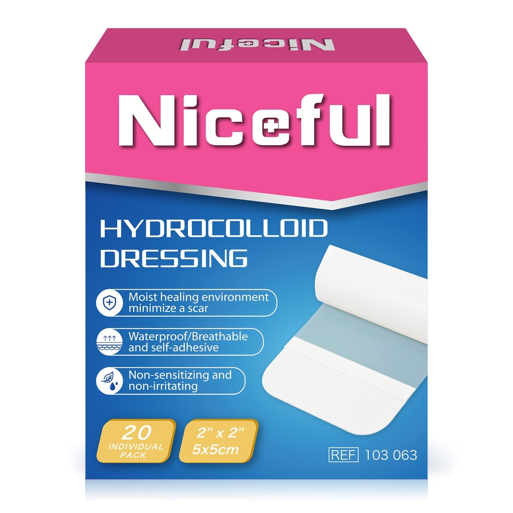 20 Count hydrocolloid Bandages 2" x 2, Wound Dressing Small Hydrocolloid Gel Bandages for Wounds, Wound Healing Bed Sore Bandage