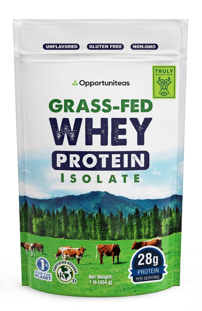 Opportuniteas Grass פד Whey Isolate אבקת חלבון - Unflavored, כבד-Metal נבדק, 28g חלבון, שמקורו באירלנד, הורמון חינם, non-GMO, ארוז בארה"ב - 1lb 1lb