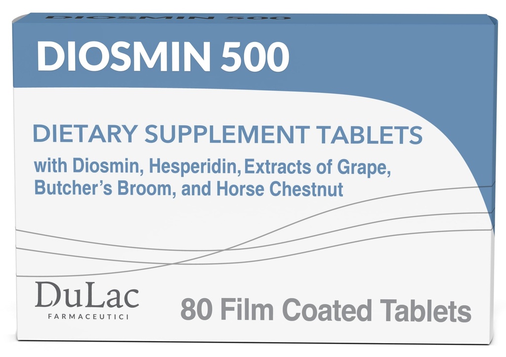 Dulac Diosmin 500, Micronized Diosmin Hesperidin Dietary תוסף 1000 מ"ג למנה, צ'סטר אגוזי שמן, תמצית Broom & Red Grape, תמיכה לרגל, 80 טבליות, מיוצר באיטליה.