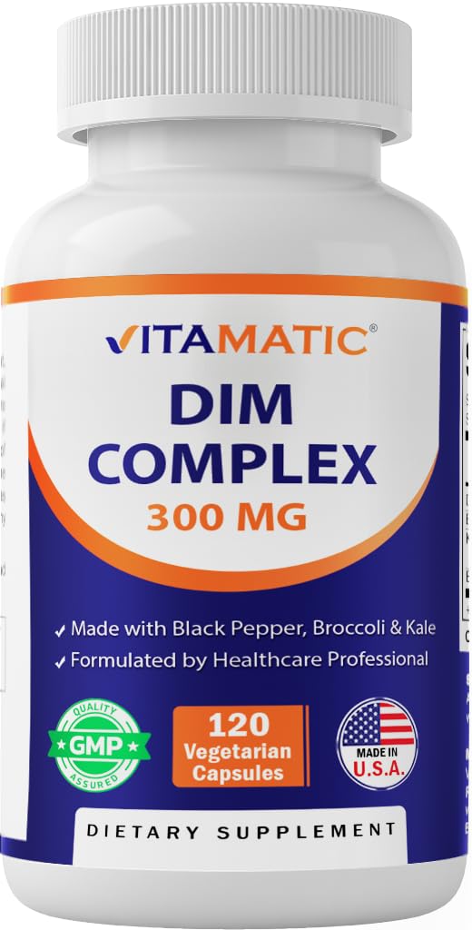 Vitamatic DIM תוסף מורכב עבור נשים וגברים - 300 מ"ג - 120 קפסולות Veg - Made with Black Pepper, ברוקולי אבקה וקלה אבקת - non-GMO & Gluten חינם - תמיכה Hormonal Balance