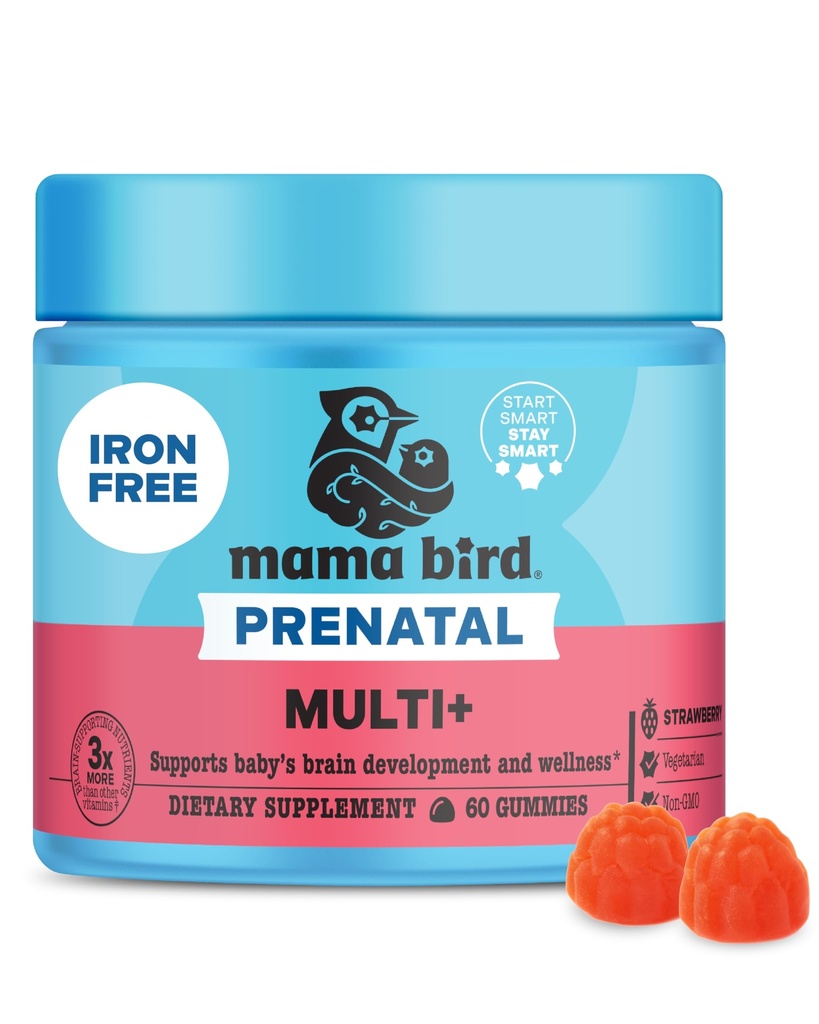 Best Nest Wellness Mama Bird Prenatal Multi Plus - תוספת טיפול טרום לידתי תומכת המוח & Digestive בריאות - טבעוני Multivitamin עם Methylfolate & More - Strawberry, 60 מסטיקים (30 משרתים)