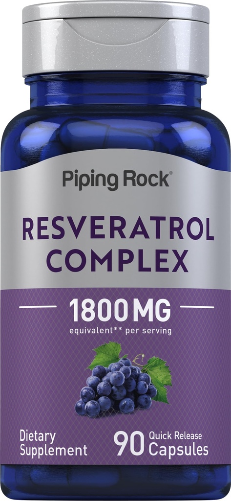 Piping Rock Resveratrol Complex | 90 קפסולות | Ultra Potent | Non-GMO, Gluten Free Supplement