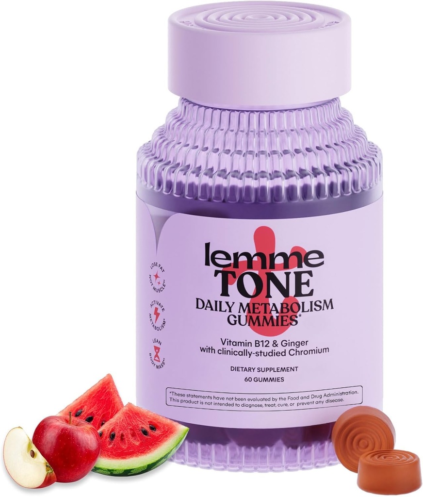 Lemme Tone Metabolism Gummies, Apple Cider Vinegar, קלינית למד Chromium, B12, ג'ינג'ר Root Extractor, קידום Lean Body Mass, Watermelon Apple Flavor (30 יום אספקה)