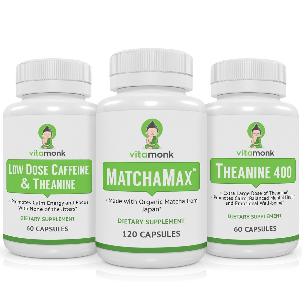VitaMonk Matcha, Low Dose Caffeine ו-Theanine Bundle - Calm, Focused Energy Without the Jitter