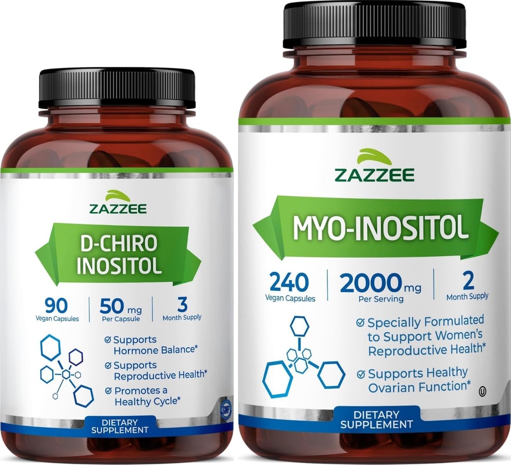 Zazzee 40:1 Ratio Myo ו- D-Chiro Inositol תוספת עבור נשים | D-Chiro ו- Myo Inositol קפסולות עבור ניתוח מחזור Ovarian Support & הורמון הכולל עבור נשים - המעבדה טבעונית ו- ISO נבדקו