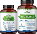 Zazzee 40:1 Ratio Myo ו- D-Chiro Inositol תוספת עבור נשים | D-Chiro ו- Myo Inositol קפסולות עבור ניתוח מחזור Ovarian Support & הורמון הכולל עבור נשים - המעבדה טבעונית ו- ISO נבדקו