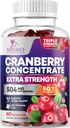 Cranberry חניכיים 50:1 קריין לחלץ - Urinary Tract תמיכה נעשה עם 25,000 מ"ג, עוזר ניקוי והגנה, קריין ברי מסטיקמי + ויטמין C, כדורי קריין צ'ילי עבור נשים - 60 מסטיקנים