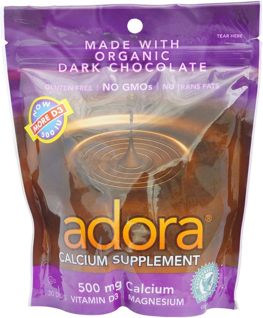 Adora Calcium תוסף דיסק, שוקולד כהה אורגני, 30 הרוזן (Pack of 12)