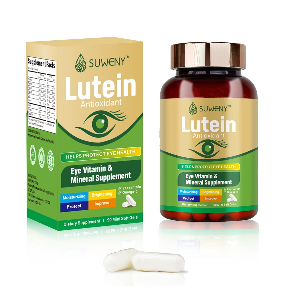 Lutein עין ויטמינים תוספת למבוגרים - 90 קפסולות, תמיכה בריאות העין עם Zeaxanthin, Zinc, ויטמינים C & E, פורמולה טבעונית עבור הגנה לאור כחול Macular תמיכה (1)